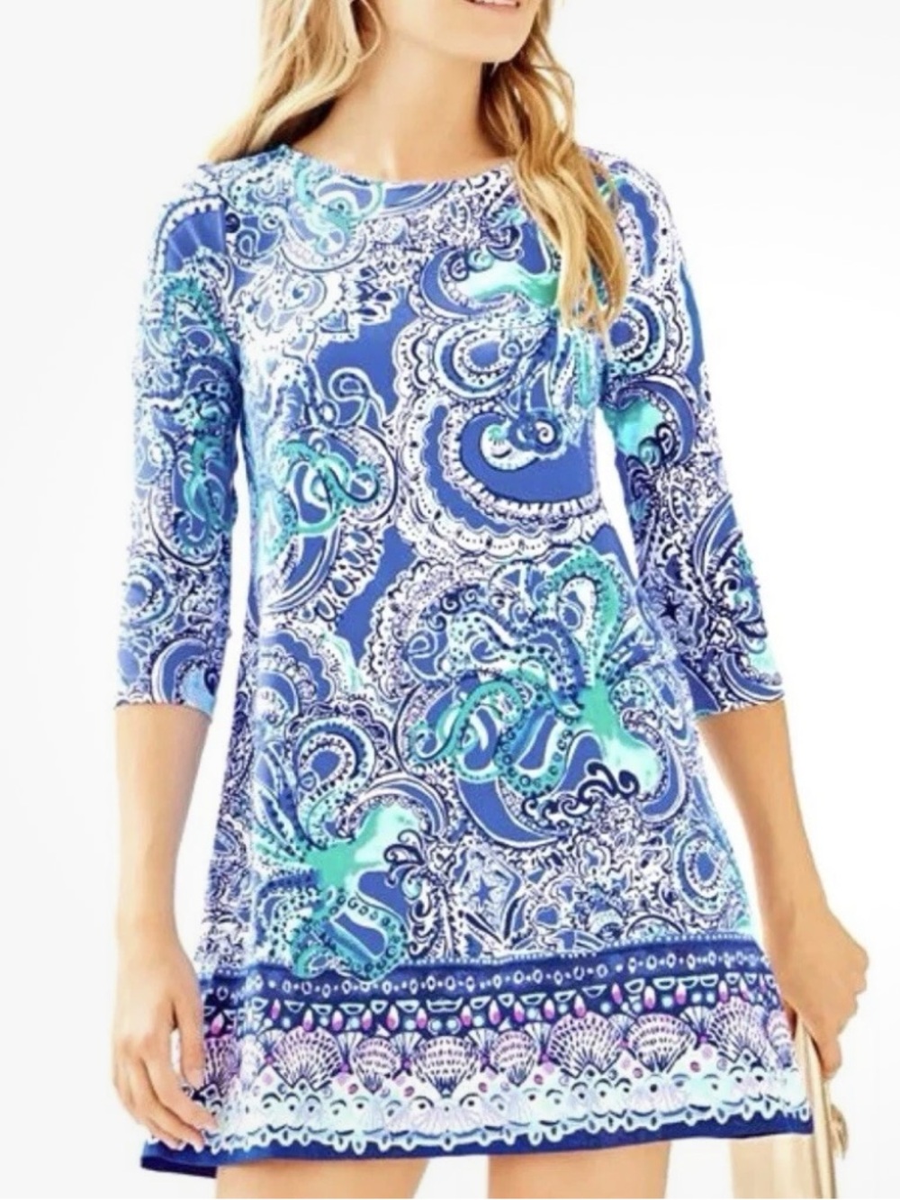 Lilly Pulitzer Ophelia Swing Dress Legga sea blue stretchy comfy casual sz M